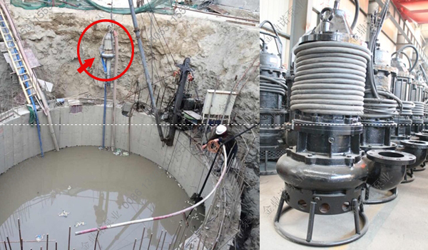 沉井下沉不排水施工时，使用潜水泥浆泵清淤
